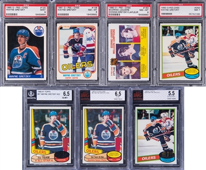 1980/81 to 1985/86 O-Pee-Chee and Topps Wayne Gretzky PSA- and BGS/BVG-Graded Collection (7 Different)